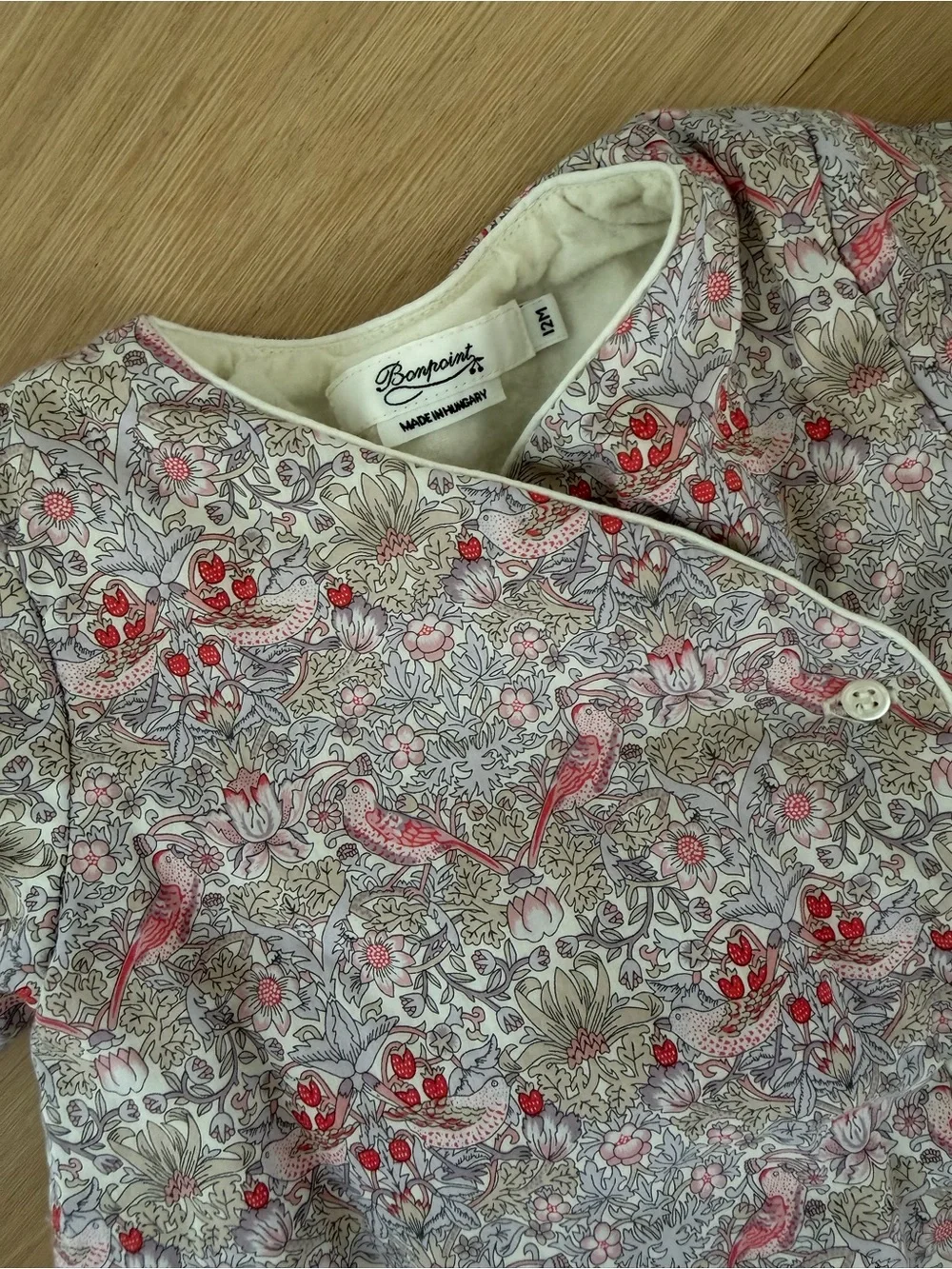 Bonpoint Cream Jacket with Pink & Red Bird Floral Print